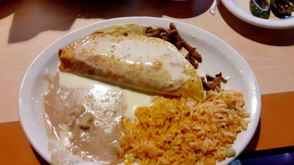 Steak with Refired Beans and Rice