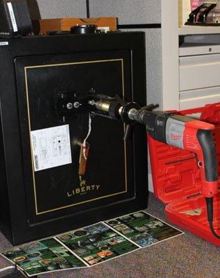 Small Liberty Safe after attempted break in suffered a loose lock and fired re-locker. Was drilled open and repaired to work like new.