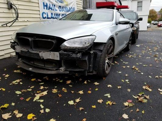 BMW M6 front end collision before and after! Perfect color match in matt finish!