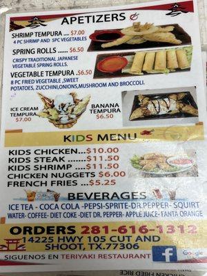 Teriyaki Restaurant menu