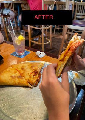 Flat, not so stuffed Chicken Parm calzone after new owners.