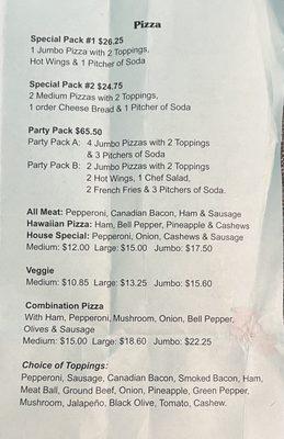 Menu (10/22/23): Pizza