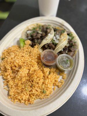 Three taco plate with all rice - the beans