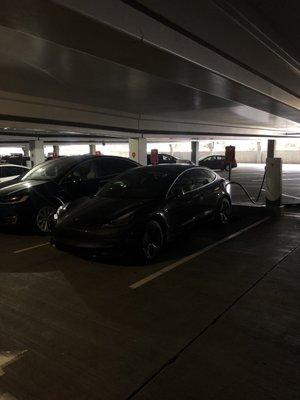 A Tesla Model 3 charging.