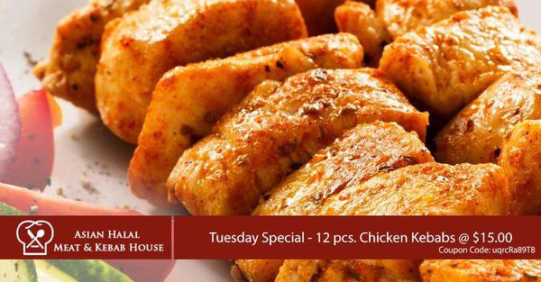 Tuesday Special - 2 Pcs Chicken Kabab @ $15 Coupon Code - uqrcRa89T8