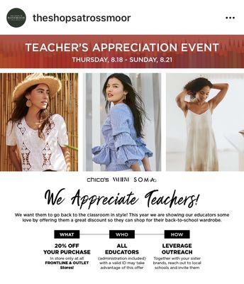 From their IG: 20% off w teacher / school admin ID. 8/18-8/21. New chonies! :)