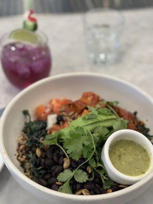 Al pastor bowl & a Wildseed G+T (background)