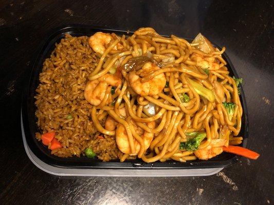 Shrimp Lo Mein Dinner Special with Fried rice