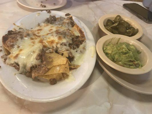 Beef and bean nachos with wonderful guacamole. And I never like anyone's but mine.