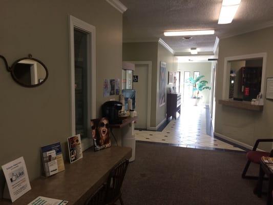 The waiting area with a television behind me