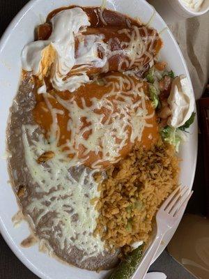 Enchilada, relleno ,rice and beans combo . Delicious!!