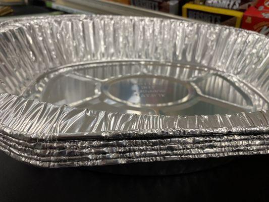 Foil pans.   Right as you walk in.   During the holiday season