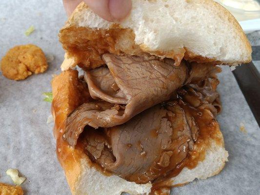 Inside of Roast Beef Po Boy