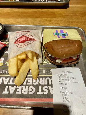 Impossible burger with steak fries