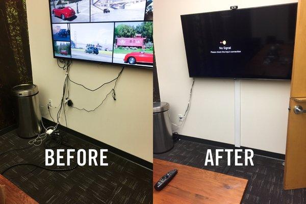 Conference room setup complete with cable management and organization