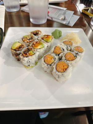 Eel Avocado Roll and Spicy Yellowtail Roll