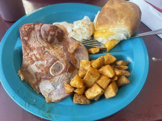 Country ham, fried taters, and oh my Goooyness that cheese biscuit!!