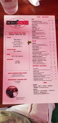 Happy Hour and drink menu