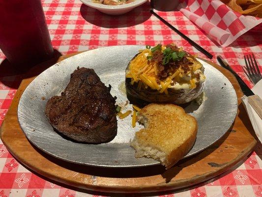 Club Steak with a loaded potato