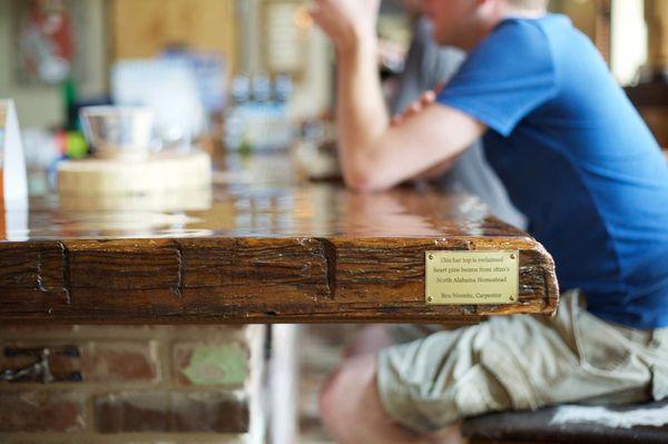 Bar top is a hundred year old beam from a barn in New Market.