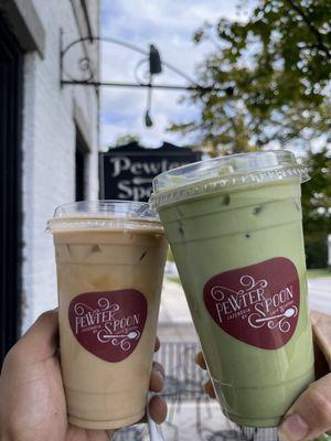 Iced Vanilla Latte (medium) , Iced Matcha Latte w/ Vanilla (Large)