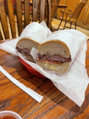 Italian sandwich with fries (in the back).