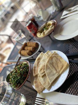 Hummus, tabula, cheese rolls