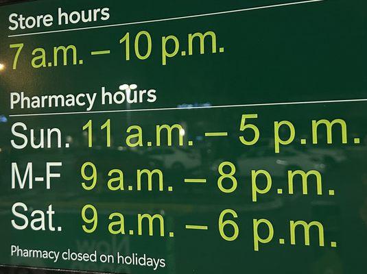 Store and Pharmacy hours as of 01/14/2023.