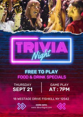 Every Thursday Night @ 7pm.
  Love Trivia Night