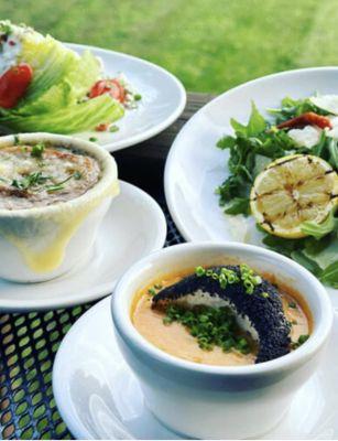 French Onion Soup, Lobster Bisque Soup, Arugula Salad, & Classic Wedge Salad