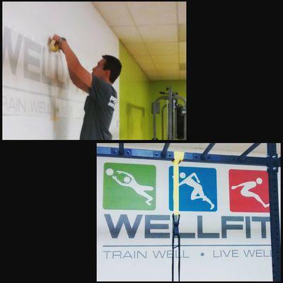 Wall vinyl for Wellfit Fitness. We can install around your schedule. Call us today for a free quote! 210-557-2331