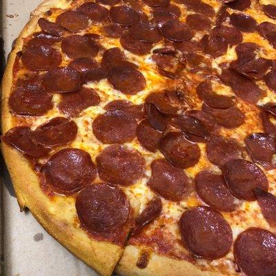 LARGE: Double pepperoni, well-done (correct amount of toppings this time)