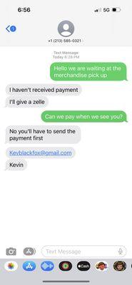 Perpetrator asking for zelle payment