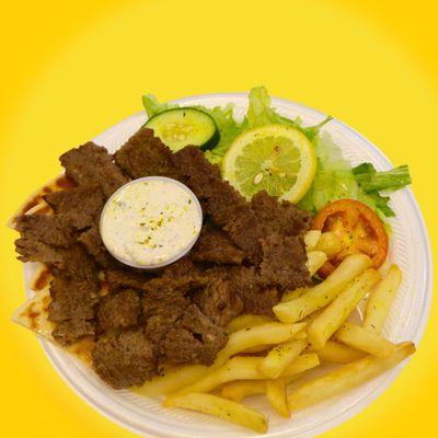 #5 - GYRO PLATE { gyro meat with side of fries or rice and salad}