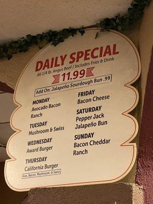 Daily Special menu January 2023