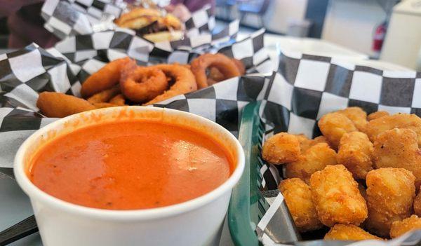 Tomato soup, tots, onion rings