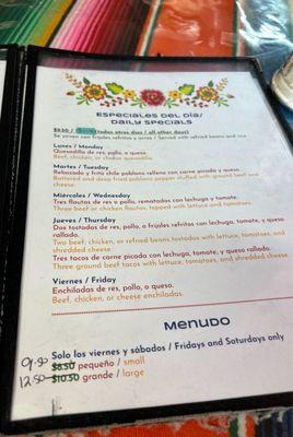 La Sabrosita Menu