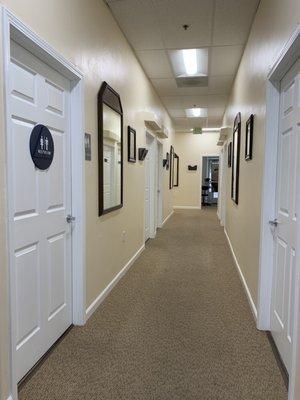 Hallway to exam rooms and pre-testing area.