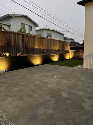 Rear Completed project, pavers, lights and turf