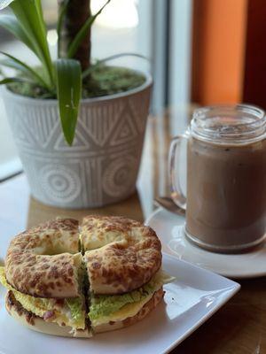 Ogden bagel and iced mocha