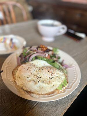 Avocado Toasts with sunny side up egg with salad