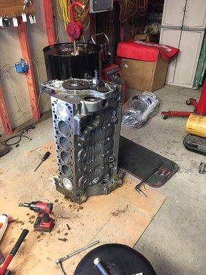 Cummins engine being assembled