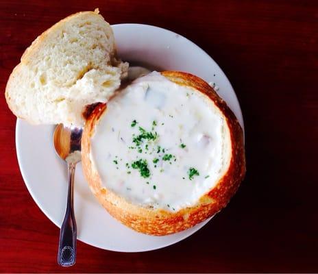 Clam Chowder in Sourdough Bread