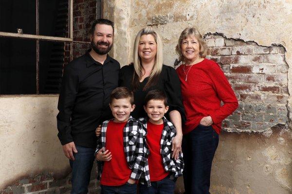 Family portrait with many backgrounds in studio to chose from