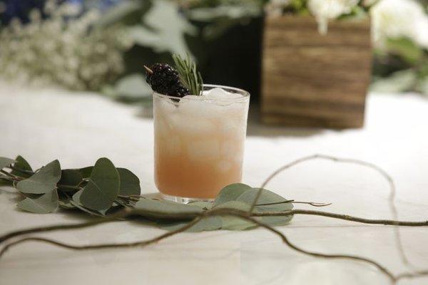 We use fresh juices & syrups in our cocktails. This is our Lemon & Rosemary Bourbon Sour.