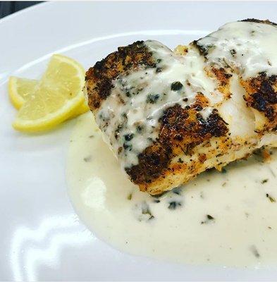 Black Grouper with Lemon Basil Cream Sauce