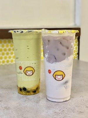 Mango Matcha and Ube Milk Tea with Taro Puff Cream