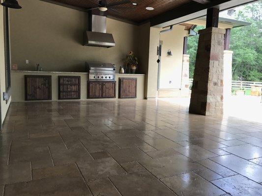 Cleaned and enhanced travertine patio.