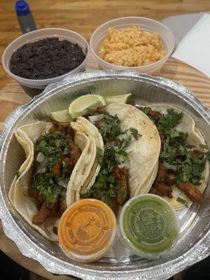 beans, Rice, Regular Tacos el pastor