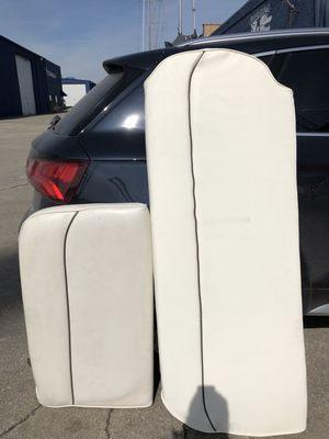 Left is the original boat seat and Right is the work they did to replace the upholstery and it matched perfectly! Basically like new again!